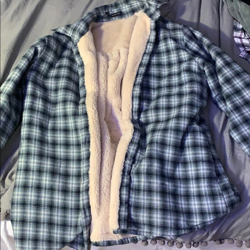 Fluffy oversized flannel jacket